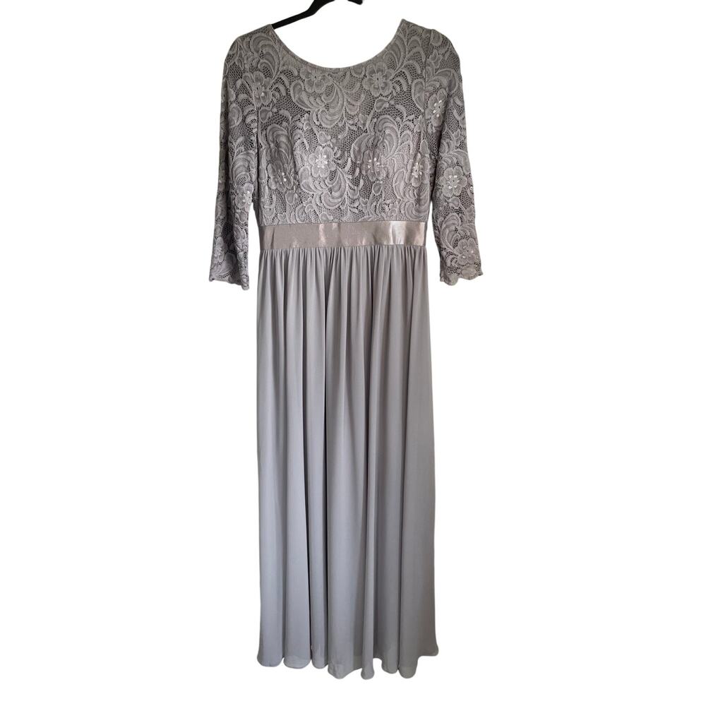 Ever Pretty Chiffon Lace Gown Maxi Dress Womens 10 Gray Formal Event Elegant